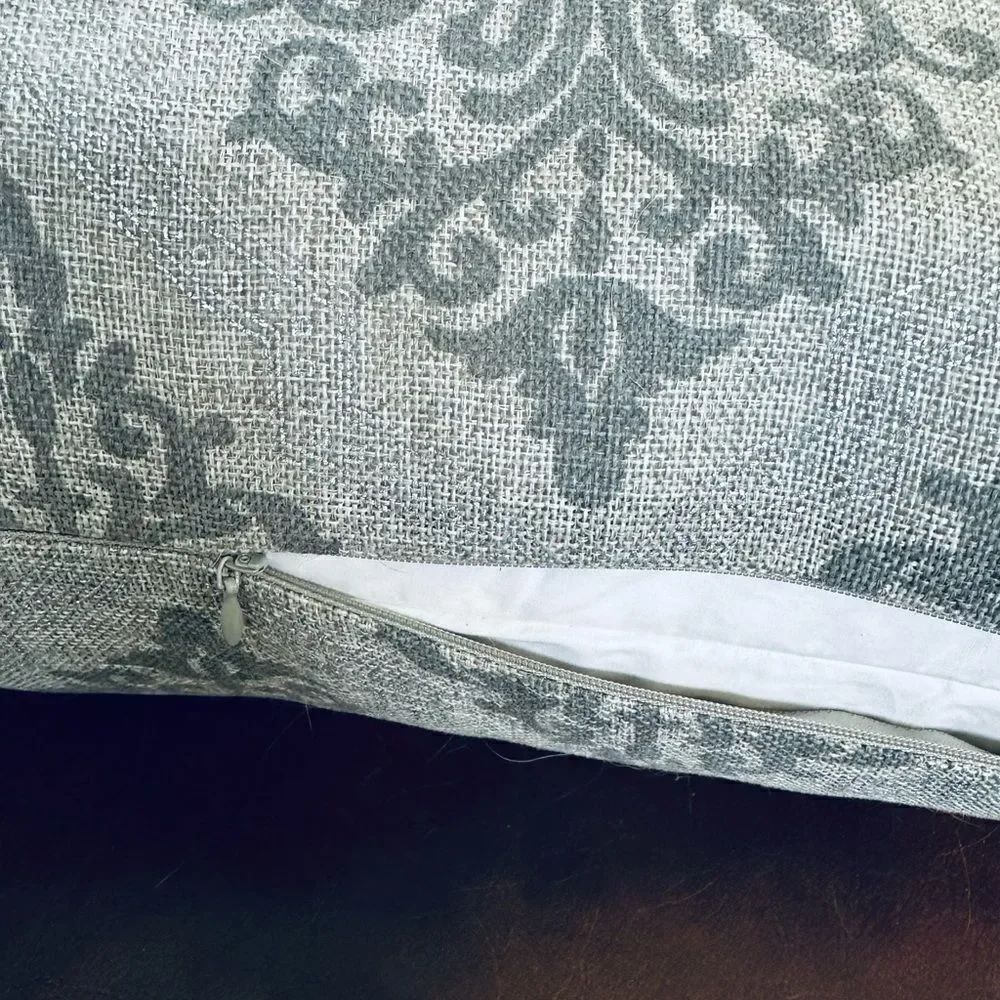 Silver Gray Damask Transitional Throw Pillow - Picture 3 of 3